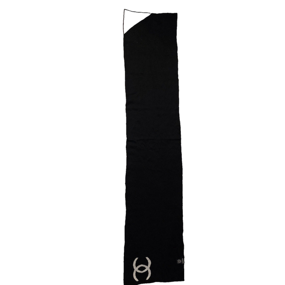 CHANEL Black & Gray 100% Wool Reversible Logo with Scarf Geometric Accent - Picture 5 of 10